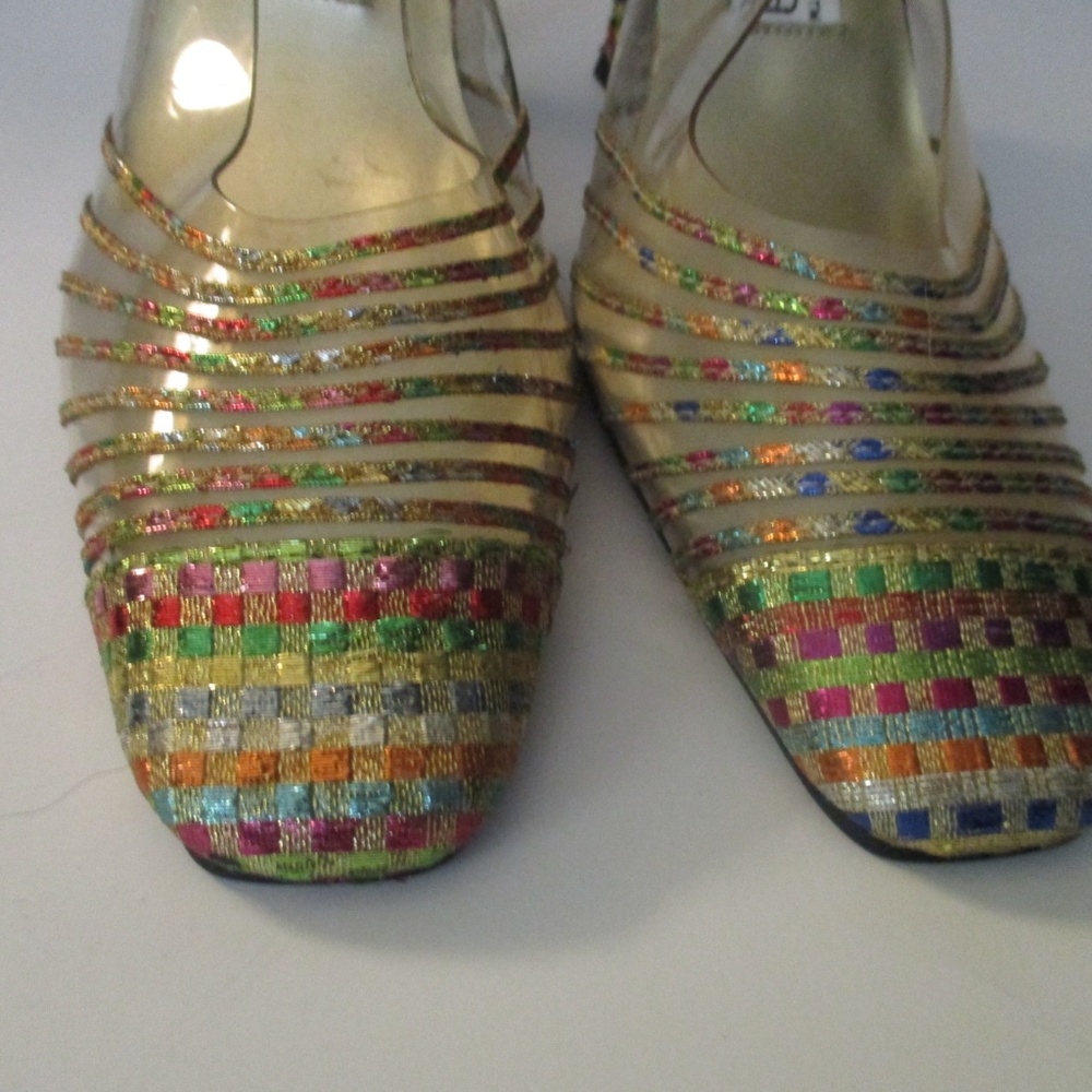 Rainbow Metallic Weave & Stripe Pattern Square Toe - image 3